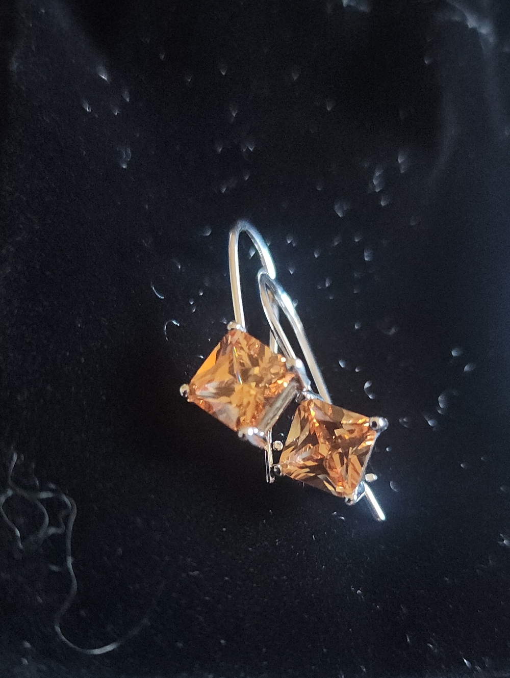 Silver Drop Earrings with Orange Square Gemstones